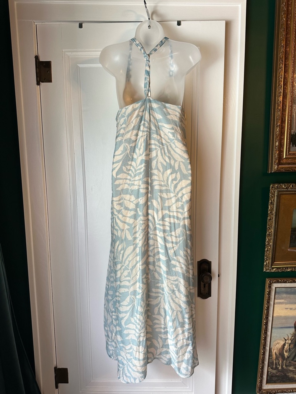 Halogen Light Blue and Cream Leaf-Print Maxi Dress - Picture 7 of 9